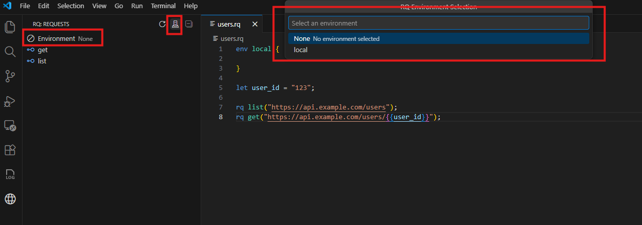 Use environment selector