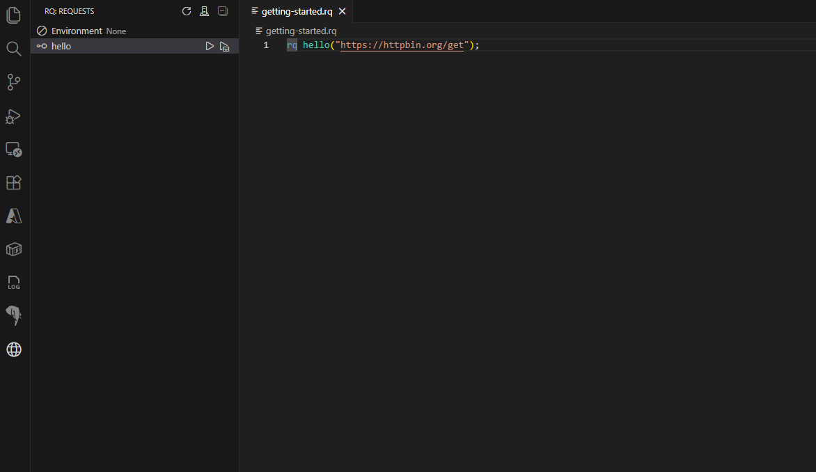 Running the hello request from the rq Explorer